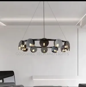 Eclara Round and Chandelier in a Black Finish With Smoked Glass Orbs.