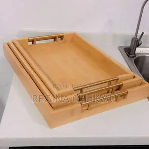 3in1 Quality Wooden Serving Tray/With Metal Gold Handles