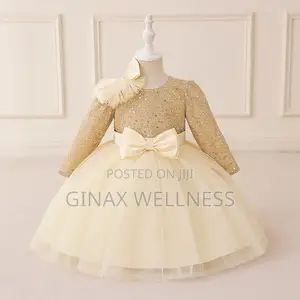 Royal Gold Long-Sleeve Baby Girl Sequin Dress