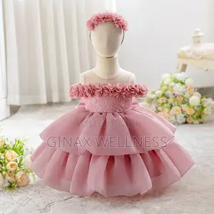 Princess Dress With Floral Shoulders Layered Chiffon Skirt (6-12month)