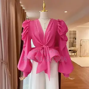 Vintage Puff Sleeve v-Neck Shirt Women's Autumn Design Sense