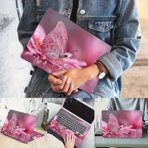 2pcs Pink Cherry Blossom Butterfly Glossy PVC Laptop Light Beige Sti