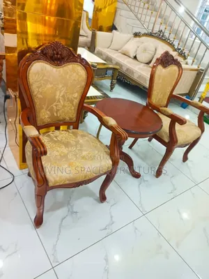 Pure Wooden Two Arm Fabric Chairs With Coffee Table