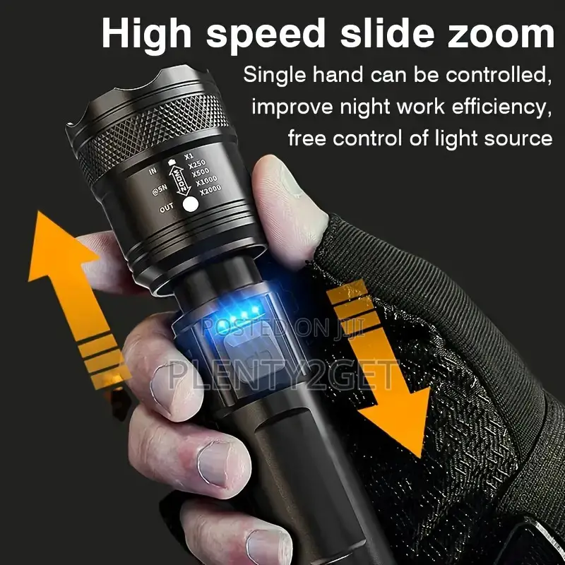 1pc Tactical Retractable Zoom Led Flashlight, Lithium-Ion Battery, THR