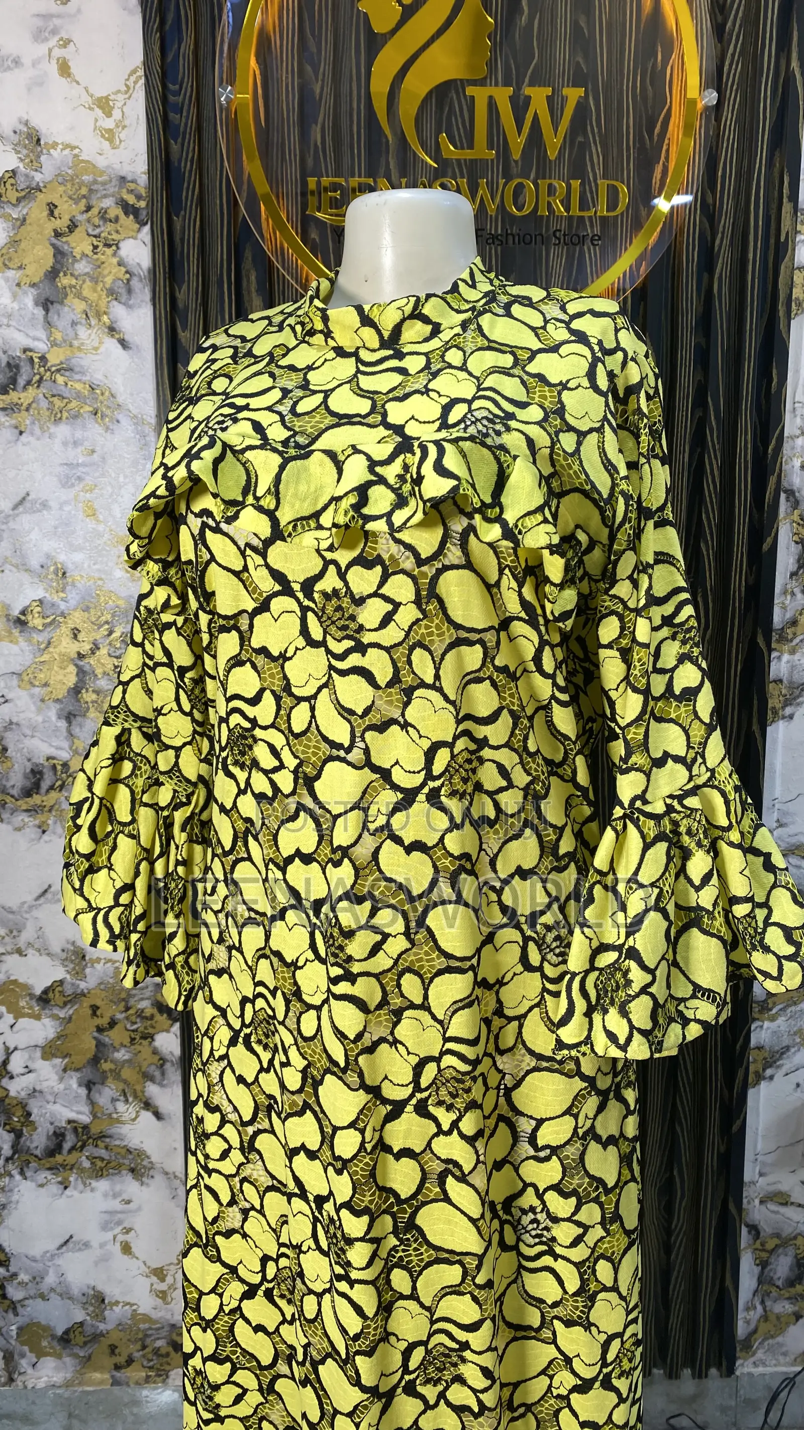 Yellow and Black Net Gown