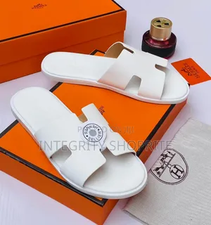 All White Hermes Slippers