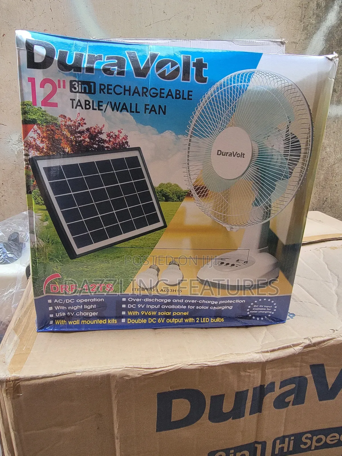 12" Solar Rechargeable Fan