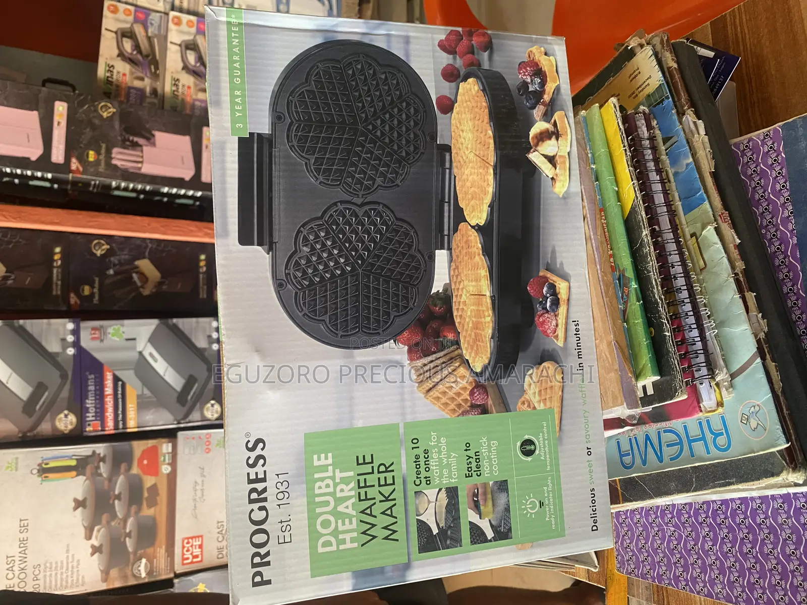 Progress Heart-Shaped Double Waffle Maker - 1200w