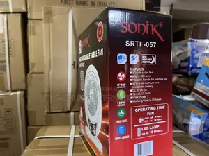 Sonik 8” Rechargeable Table Fan With Solar Panel and 2 Bulbs