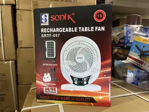 Sonik 8” Rechargeable Table Fan With Solar Panel and 2 Bulbs