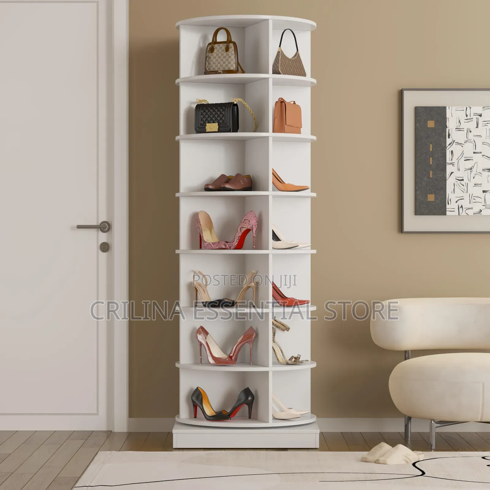 360 Rotating Modern Tall Shoe Rack 7 Layer.