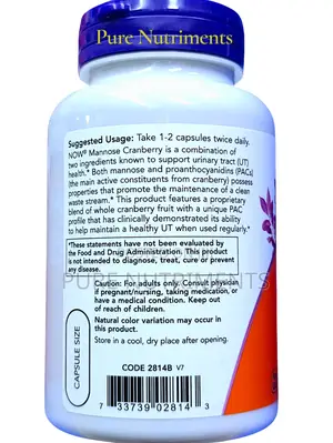 Now Mannose Cranberry Urinary Tract Support – 90 Capsules