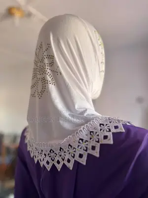 Laced Stoned Hijab for Muslim Women, White Office Hijab for Ladies