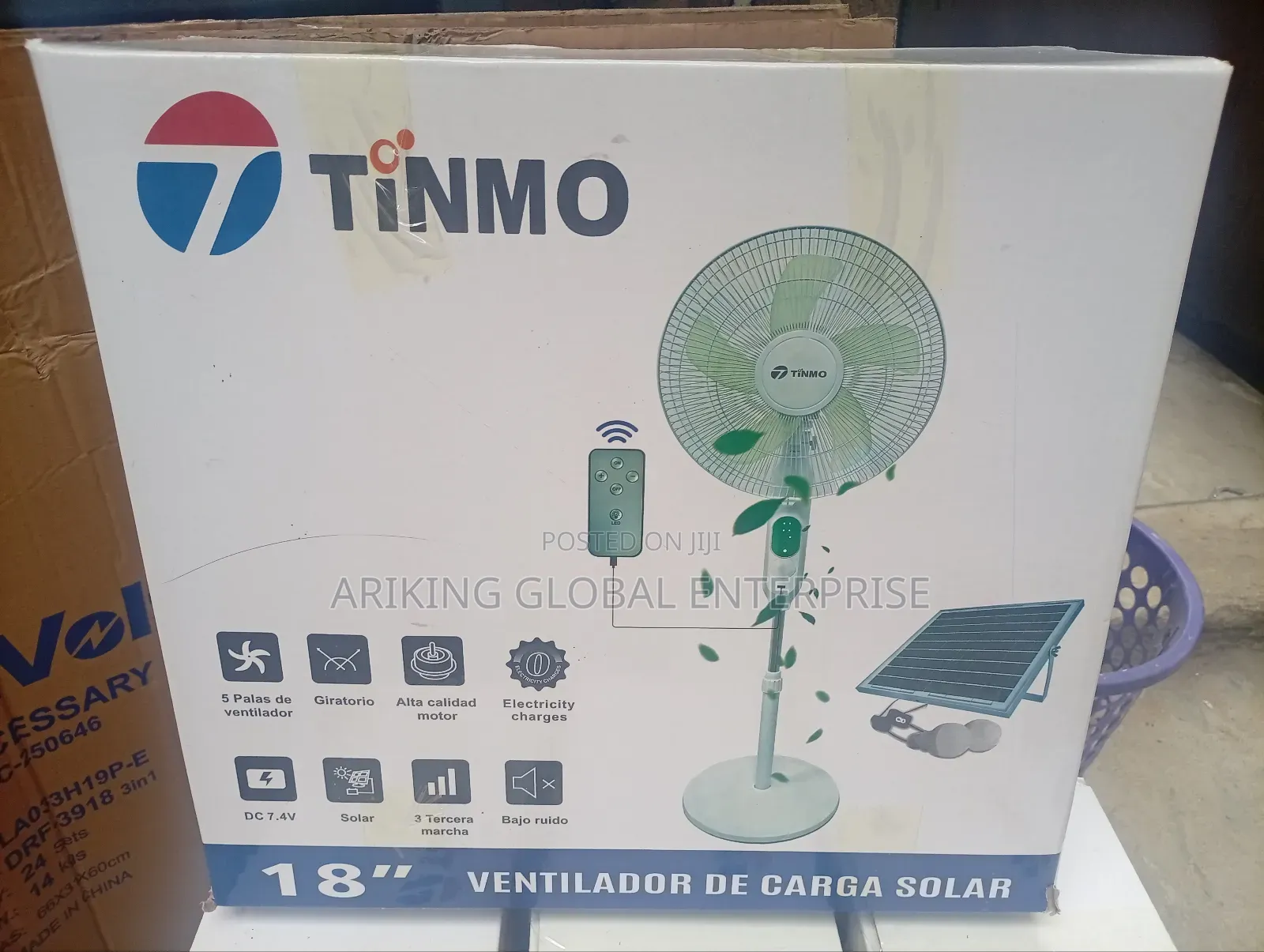 Tinmo 18-Inch Rechargeable Solar Fan.