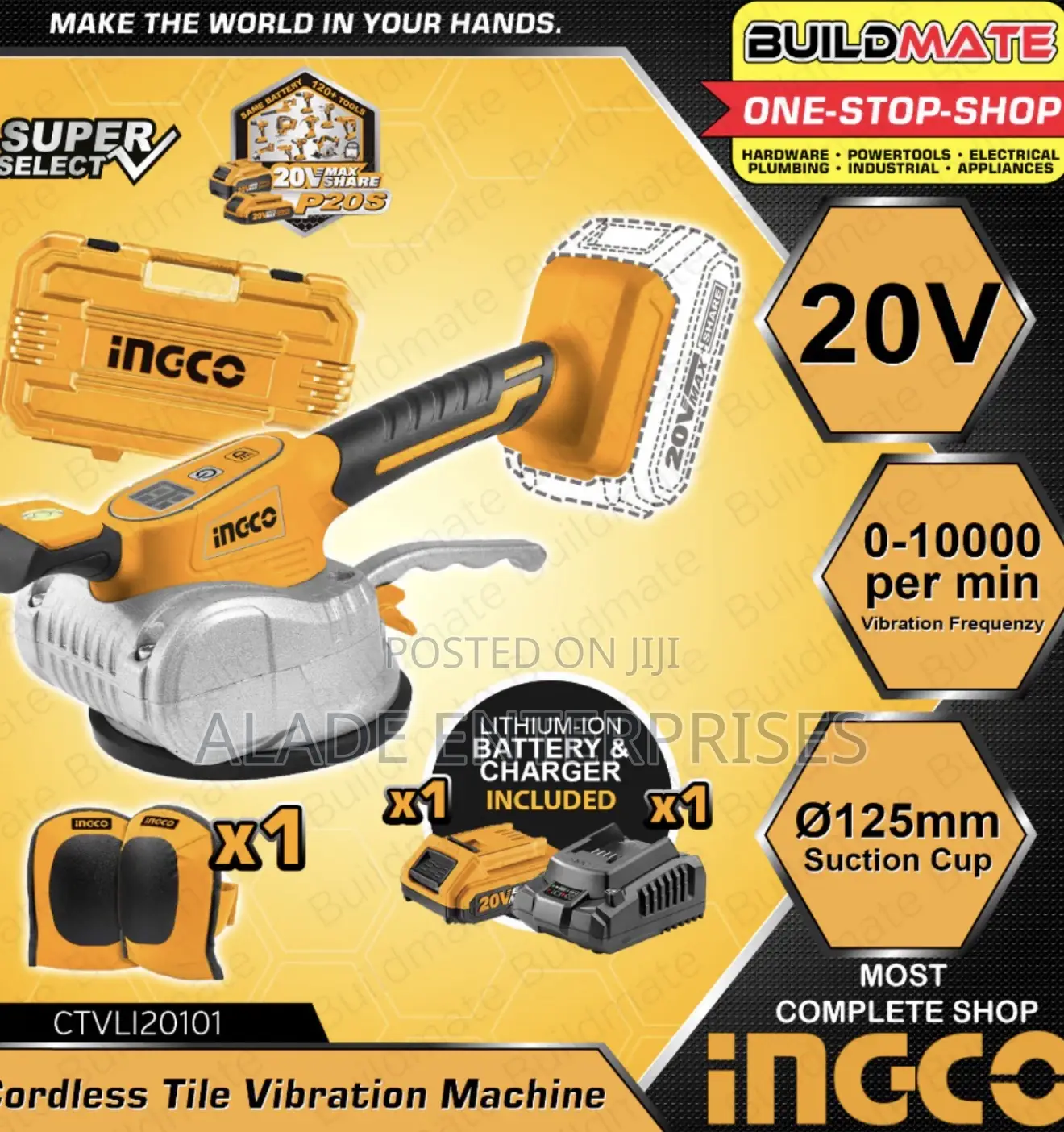 Ingco 20v Lithium-ion Cordless Tile Vibration Machine