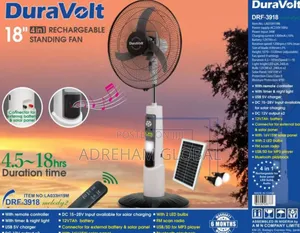Duravolt 18inches Solar Rechargeable Fan,2bulb,Radio,Remote,Mp3 Light