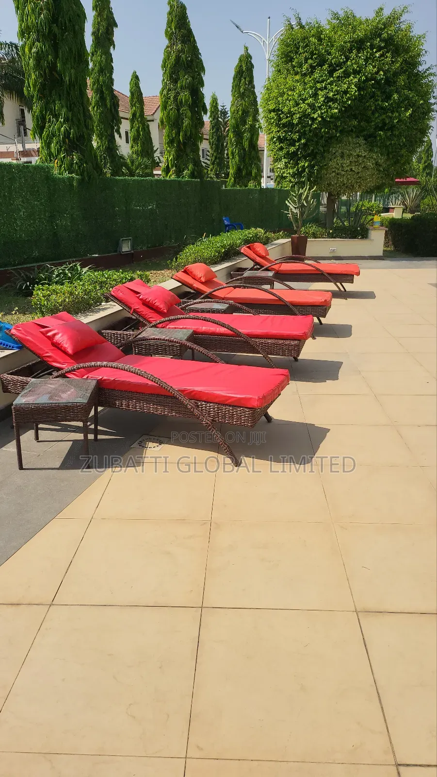Outdoor Swimming Pool Bed With Leather Cushion And Stool Table