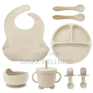8-Piece Silicone Baby Weaning and Feeding Set With Bib, Plate, Bowl