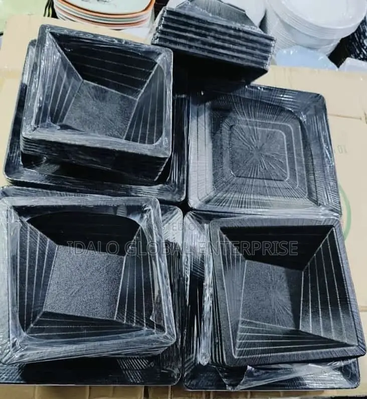 Black Square Unbreakable Plates - 12pcs