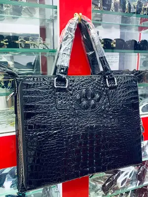 Black Crocodile-embossed Leather Laptop Briefcase Or Handbag