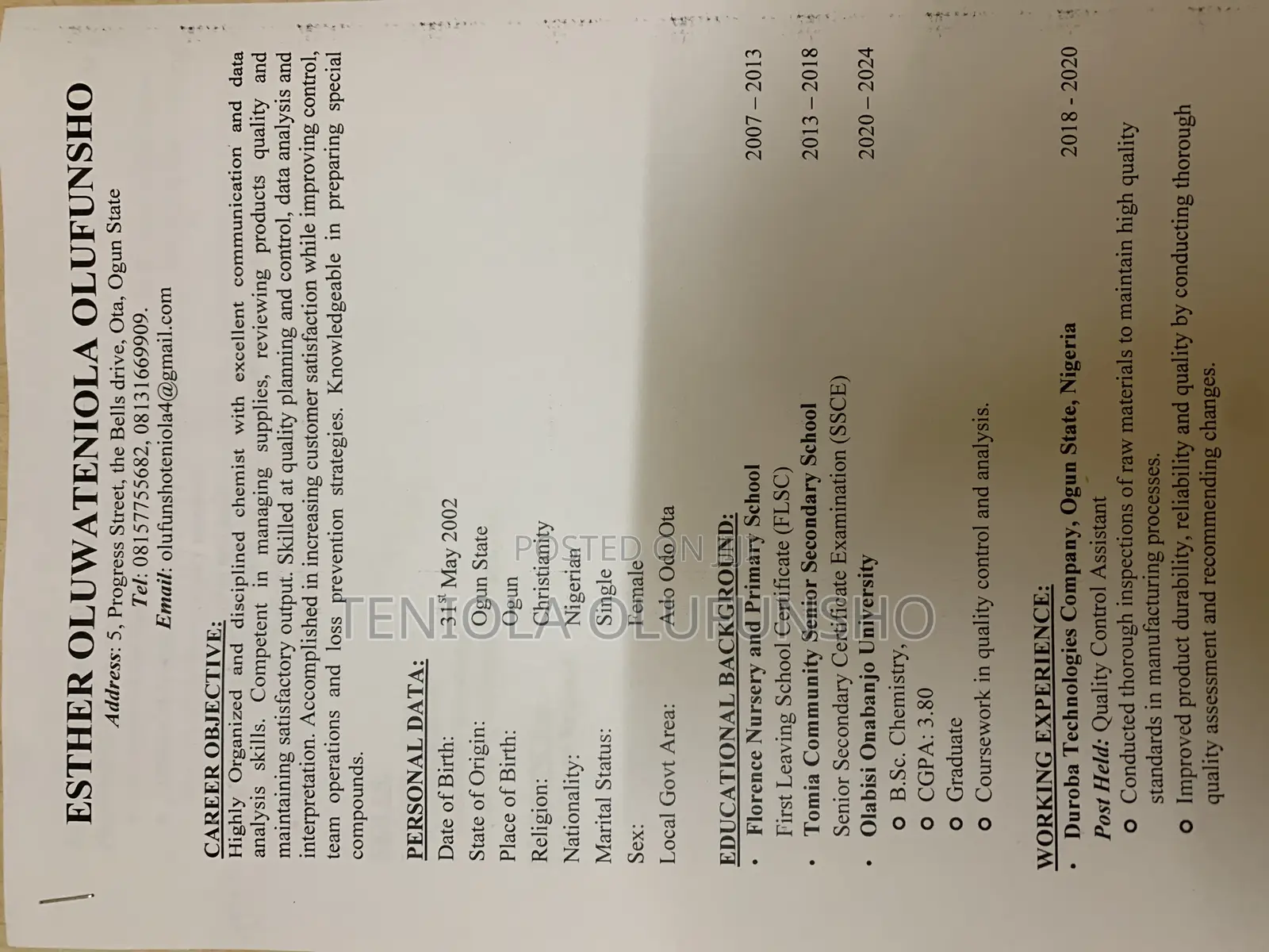 Female Front-Desk Officer