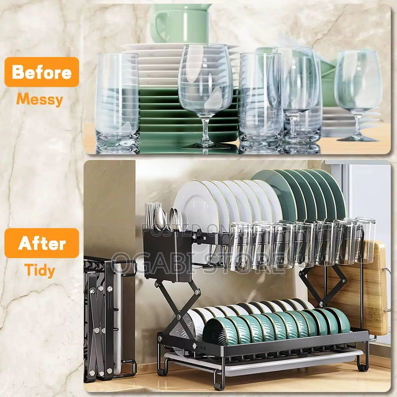 2-Tier Foldable Dish Drying Rack