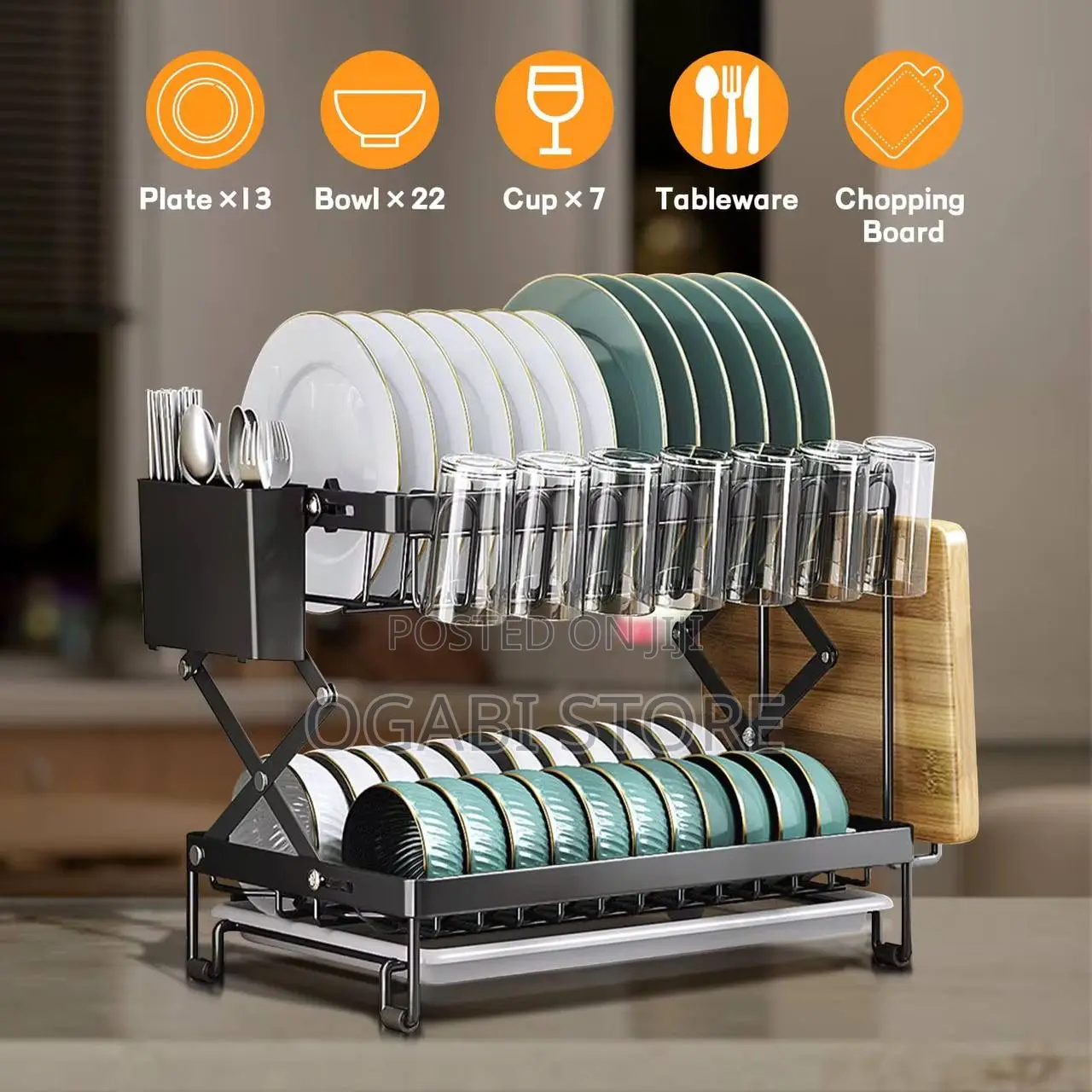 2-Tier Foldable Dish Drying Rack