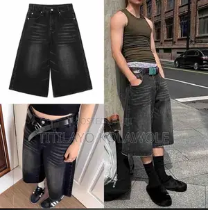 Knee-Length Baggy Black Jean Shorts