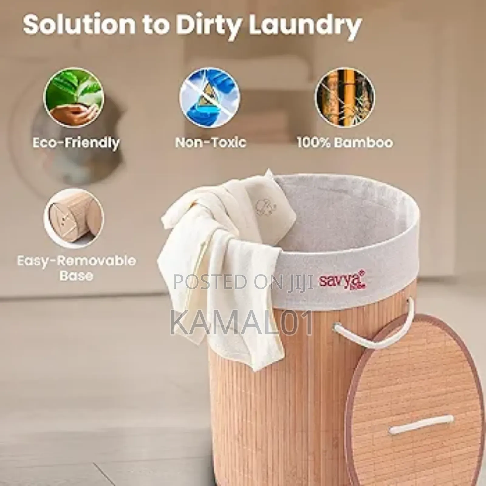Round Bamboo Laundry Hamper/Basket