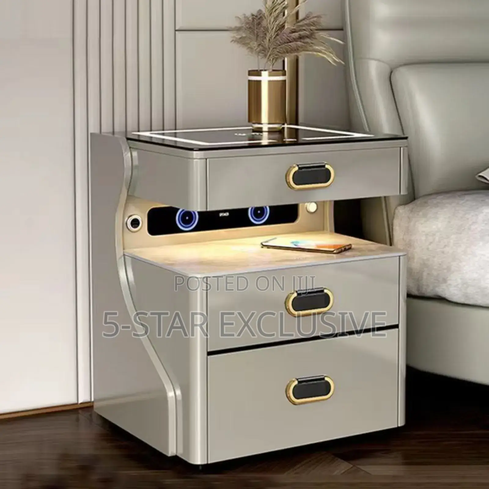 Nightstand Bedside Safe (Dual Wireless Charging).