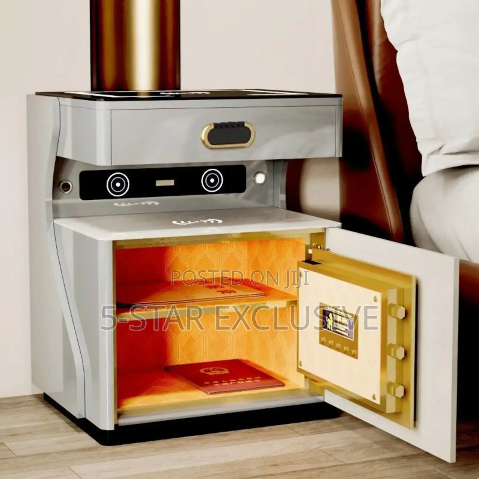 Nightstand Bedside Safe (Dual Wireless Charging).
