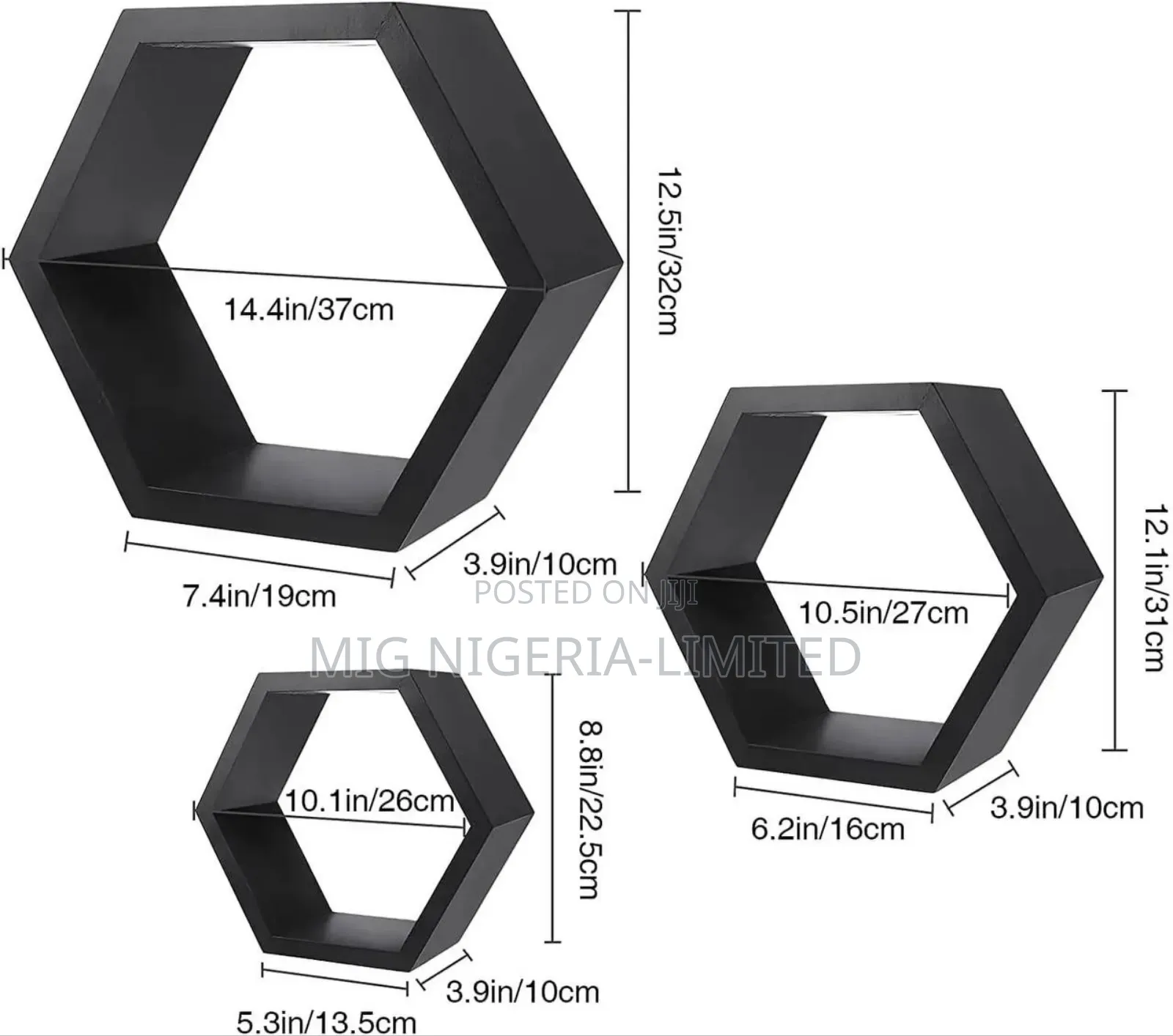 Wall Mount Wooden Shelves Hexagon 3pc
