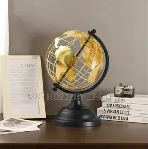 Aluminum Metal Gold World Globe With Black Base Table Decor