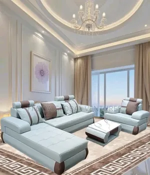 Classic Couch of L-Shape Sofa and Single Chair With Table. Light Gray