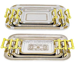 3 in 1 Stainless Steel Tray With Golden Handle