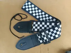 2pcs Guitar Strap Adjustable Black and White Checkered, Leather Belts