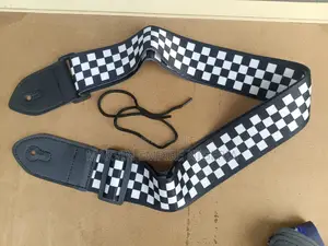 2pcs Guitar Strap Adjustable Black and White Checkered, Leather Belts