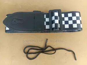 2pcs Guitar Strap Adjustable Black and White Checkered, Leather Belts