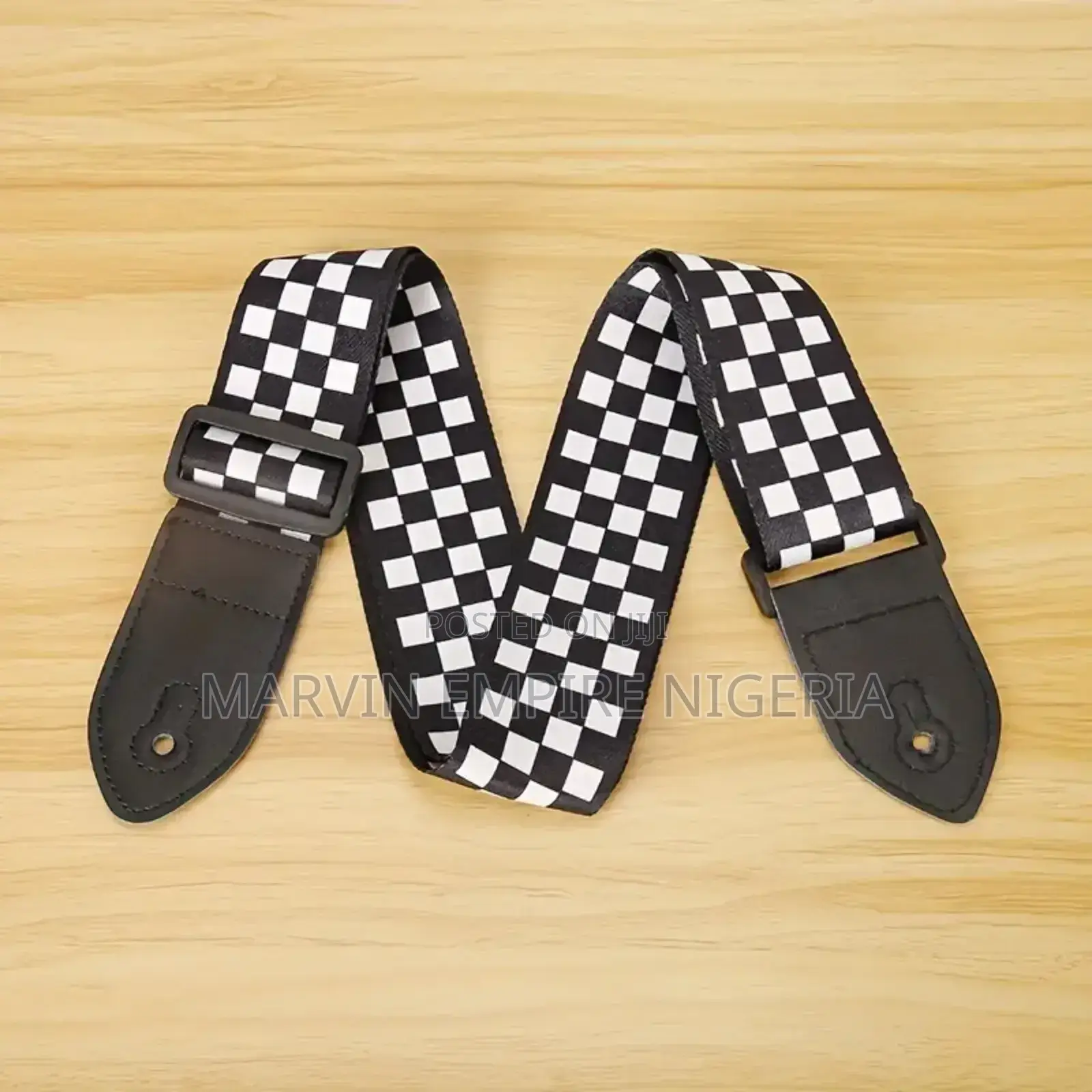 2pcs Guitar Strap Adjustable Black and White Checkered, Leather Belts