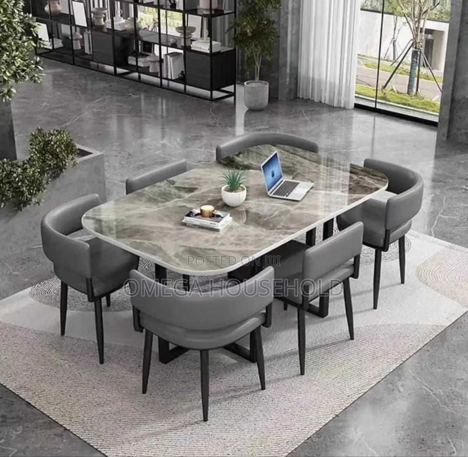 6 Seater Marble Dining Table Set