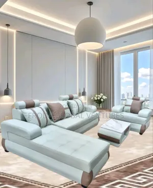 Classic Couch. L-Shape Sofa and Single Chair With Table. Gray Leather