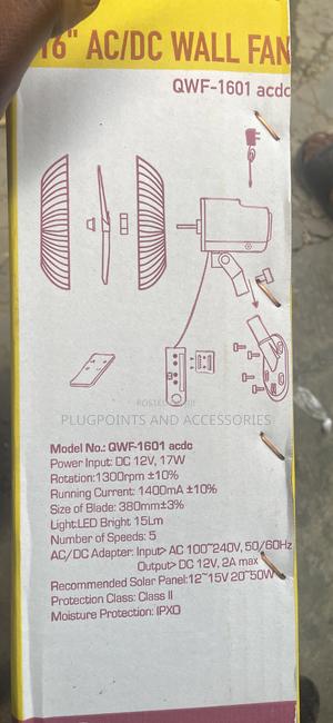 Qasa Wall Fan W/Remote 16” {17watts}Solar , Inverter, Low Wattage Fan