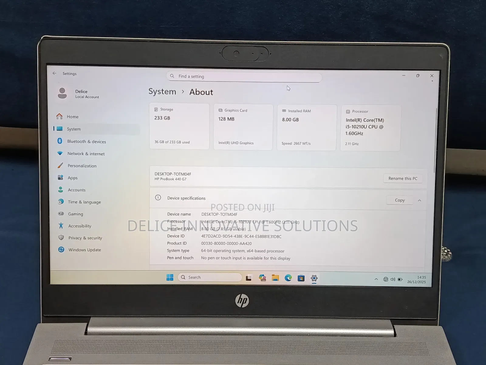Laptop HP ProBook 440 G7 8GB Intel Core i5 SSD 256GB