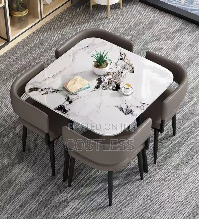 4 Chairs 1 Square Marble Dining Set