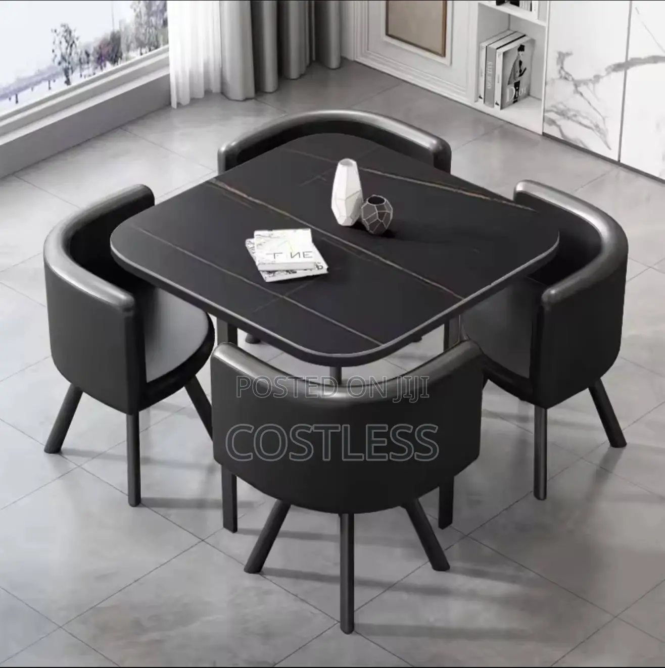 4 Chairs 1 Square Marble Dining Set