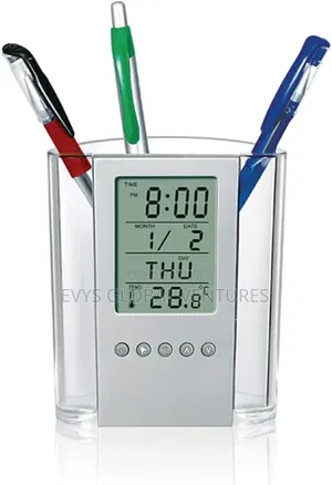 Pencil Holder Digital Desk Alarm Clock Pen Holder Calendar Timer