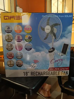 Qasa 18 Inches Rechargeable Fan With Solar Panel and Bulbs