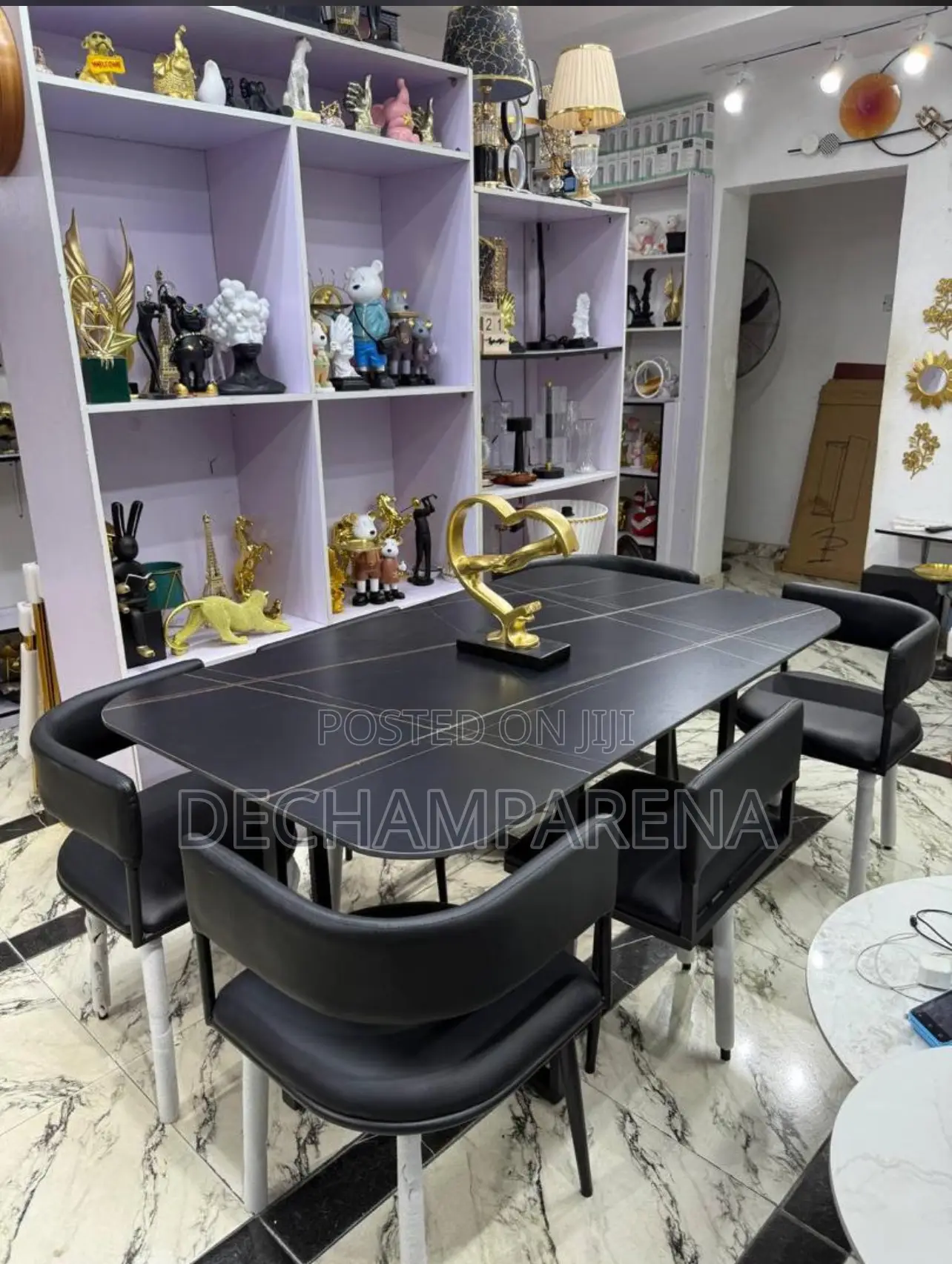 6 Seater Full Black Dining Table Set
