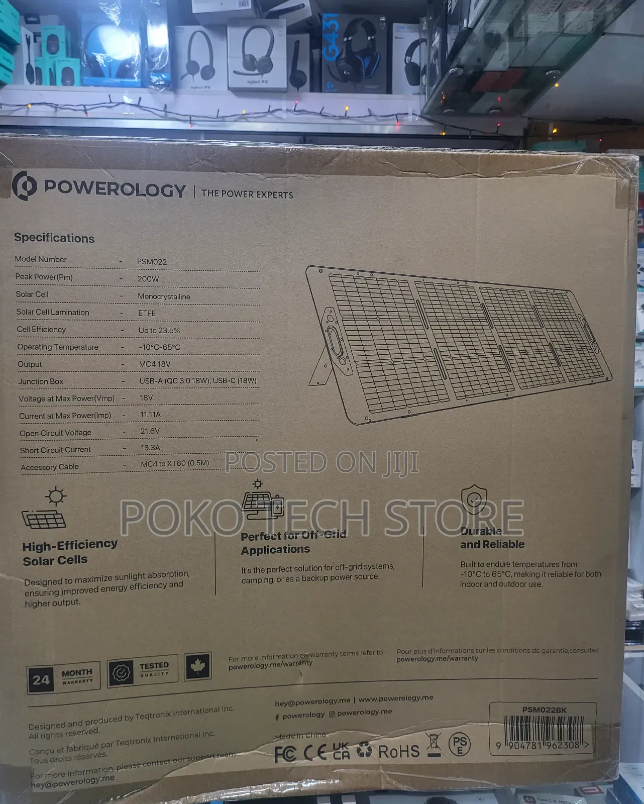 Powerology 200w Monocrystalline Portable Solar Panel.