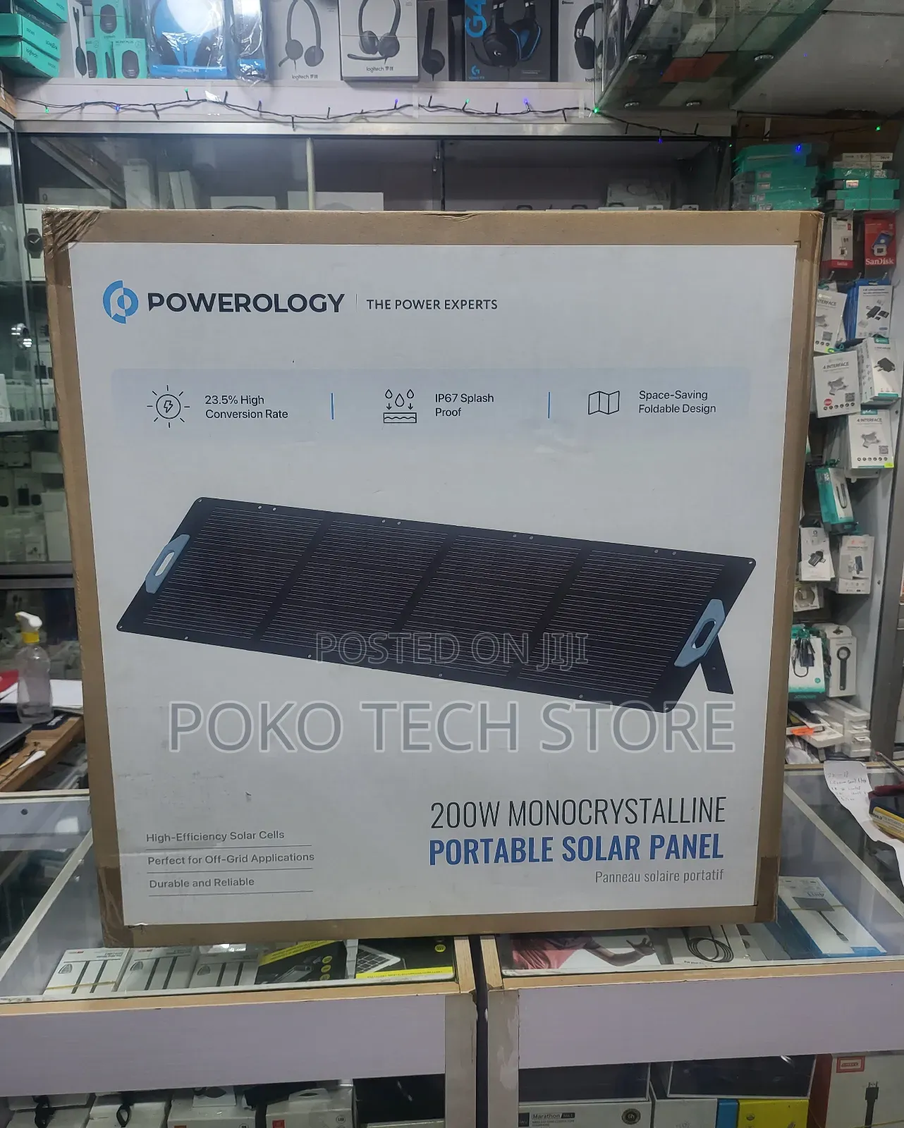 Powerology 200w Monocrystalline Portable Solar Panel.